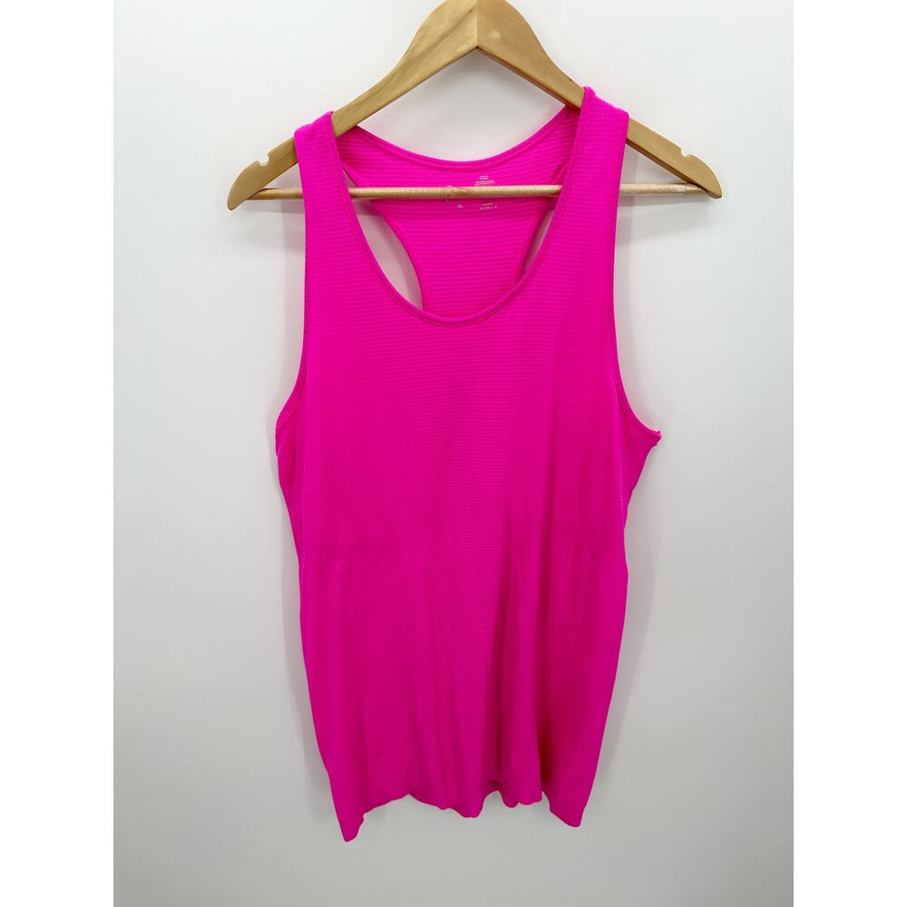 Zyia Active Tank Women XL Neon Pink Racerback Ribbed Nylon Blend Stretch Workout